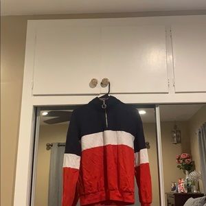 zipped up/ turtleneck sweater